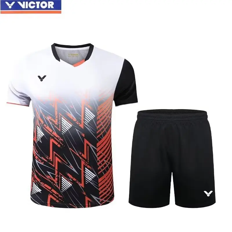 Victor T-shirt top Badminton suit men's and women's quick drying short sleeve breathable shorts Running gym sports tennis wear