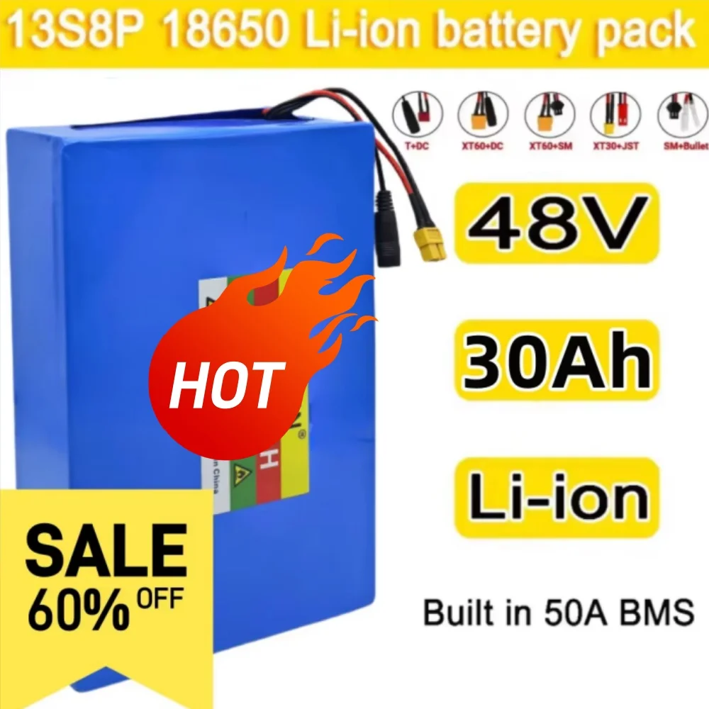 

48V 30000mAh High-Capacity 18650 Rechargeable Li-ion Battery Pack with Built-in BMS for Electric Scooters 2000W 54.6V2A Charger