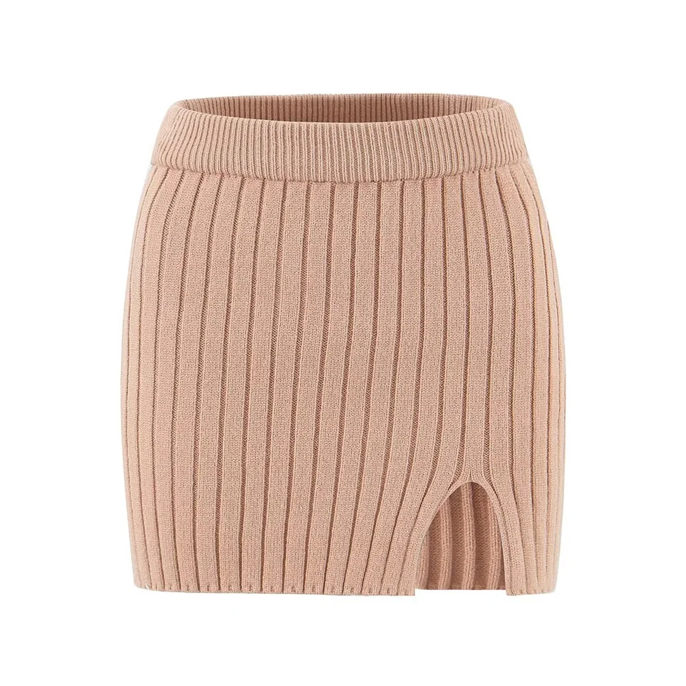 가을 신상 여성 의류 아메리칸 레트로 하이넥 루즈핏 스웨터와 사이드 슬릿 힙허깅 스커트