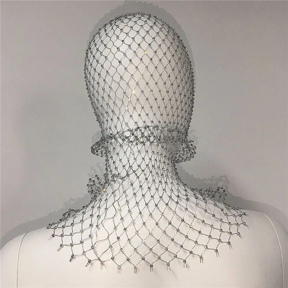 Rede de cabelo snood capa de cabeça lenço véu fishnet headhood máscara de cabeça de cristal strass malha véu diamante headwrap