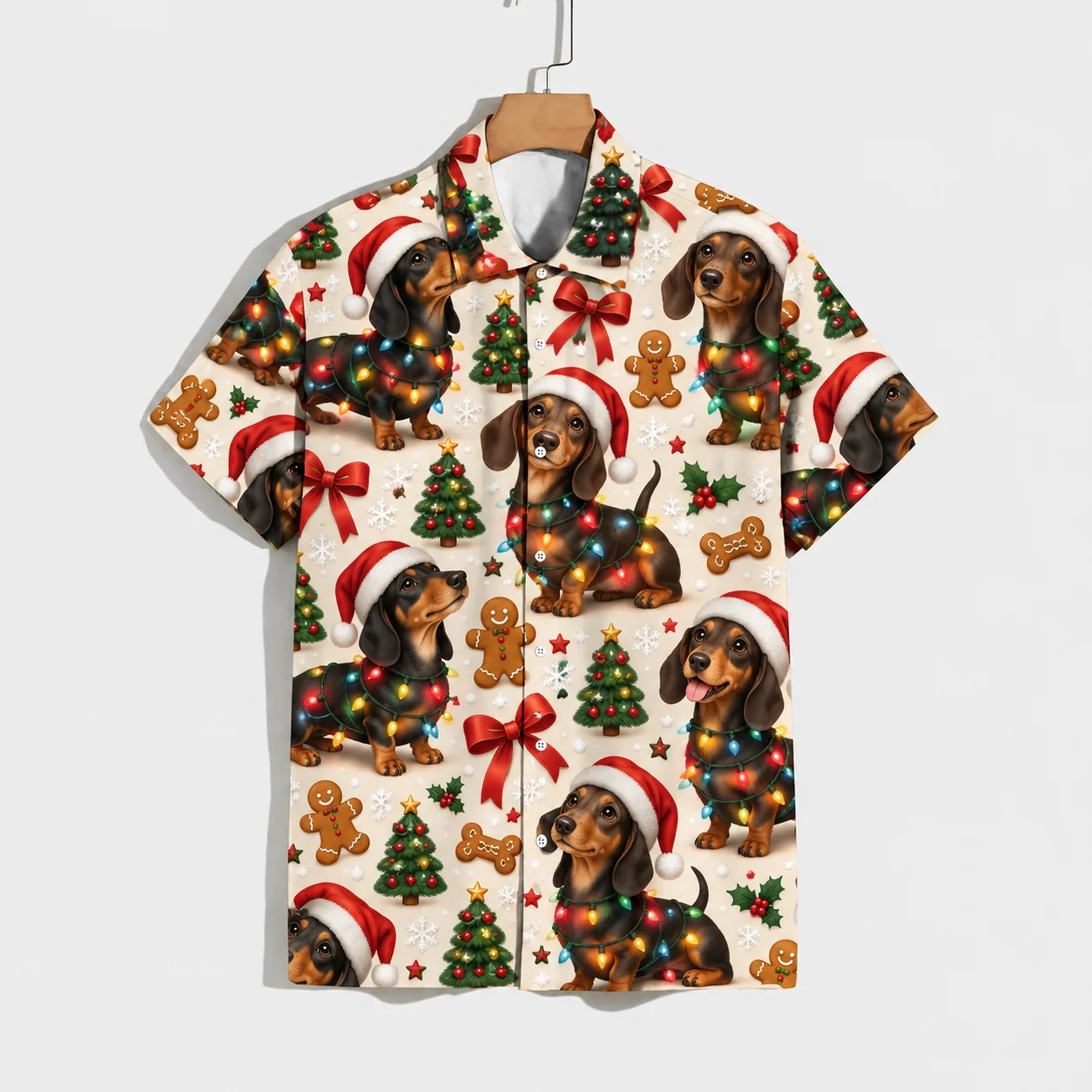 Men Short Sleeve Shirt Turn Down Collar Christmas Corgi Dog Gift Box Holly Snowflake Print Holiday Party Casual Top Mens Clothes