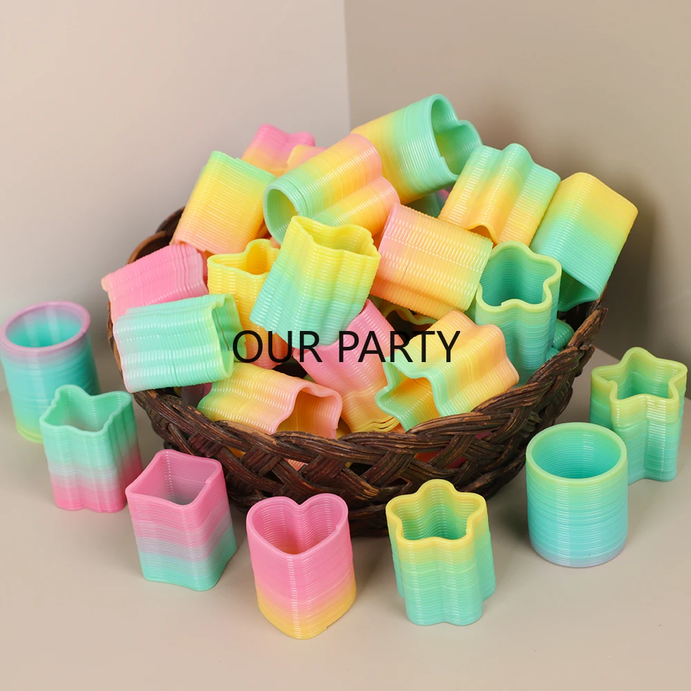 10Pcs Mini Neon Rainbow Magic Spring Toys for Kids Birthday Party Favors Wedding Guest Gifts Pinata Fillers School Prizes