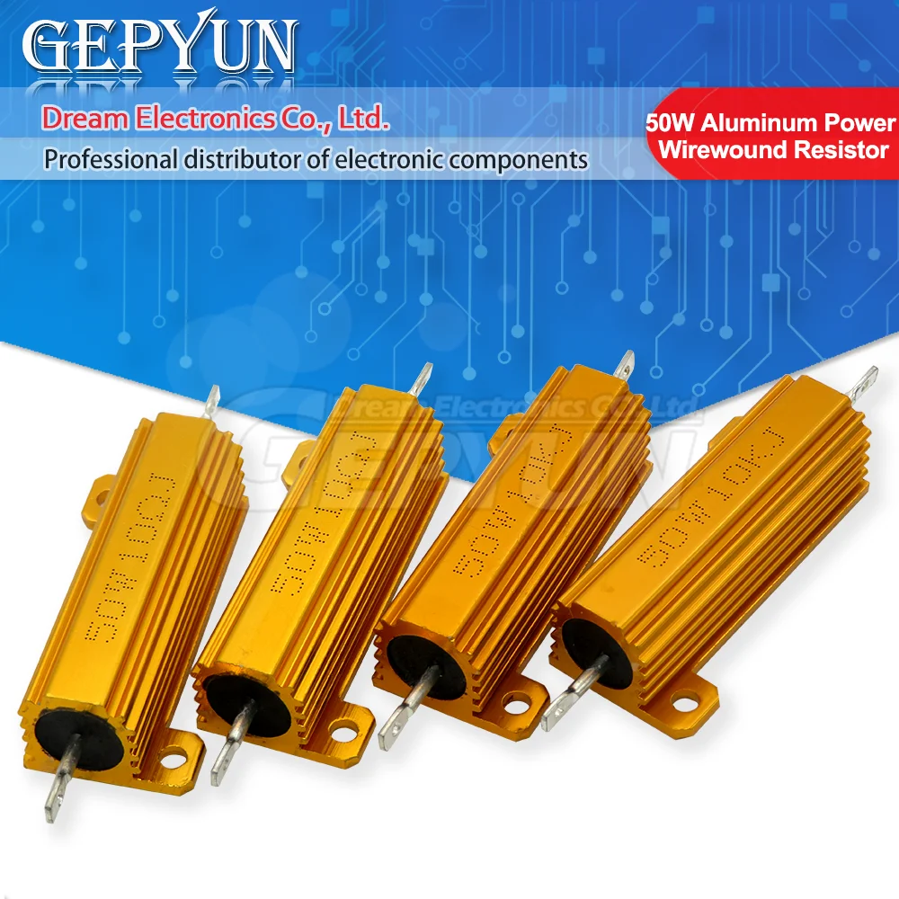 1 peça 50w caixa de metal de alumínio resistor enrolado 0.05 0.1 0.5 1 2 6 8 10 20 200 500 750 800 1k 10k ohm 0.01-100k