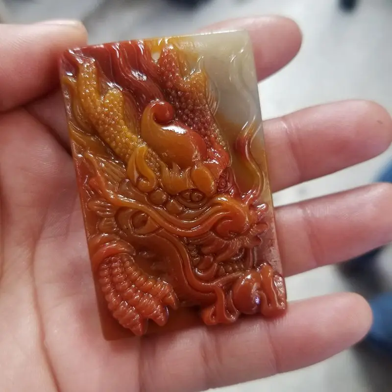 

Natural Xinjiang Gobi Gold Silk Jade Tricolor Jade Yellow Dragon Jade Dragon Pendant for Men and Women