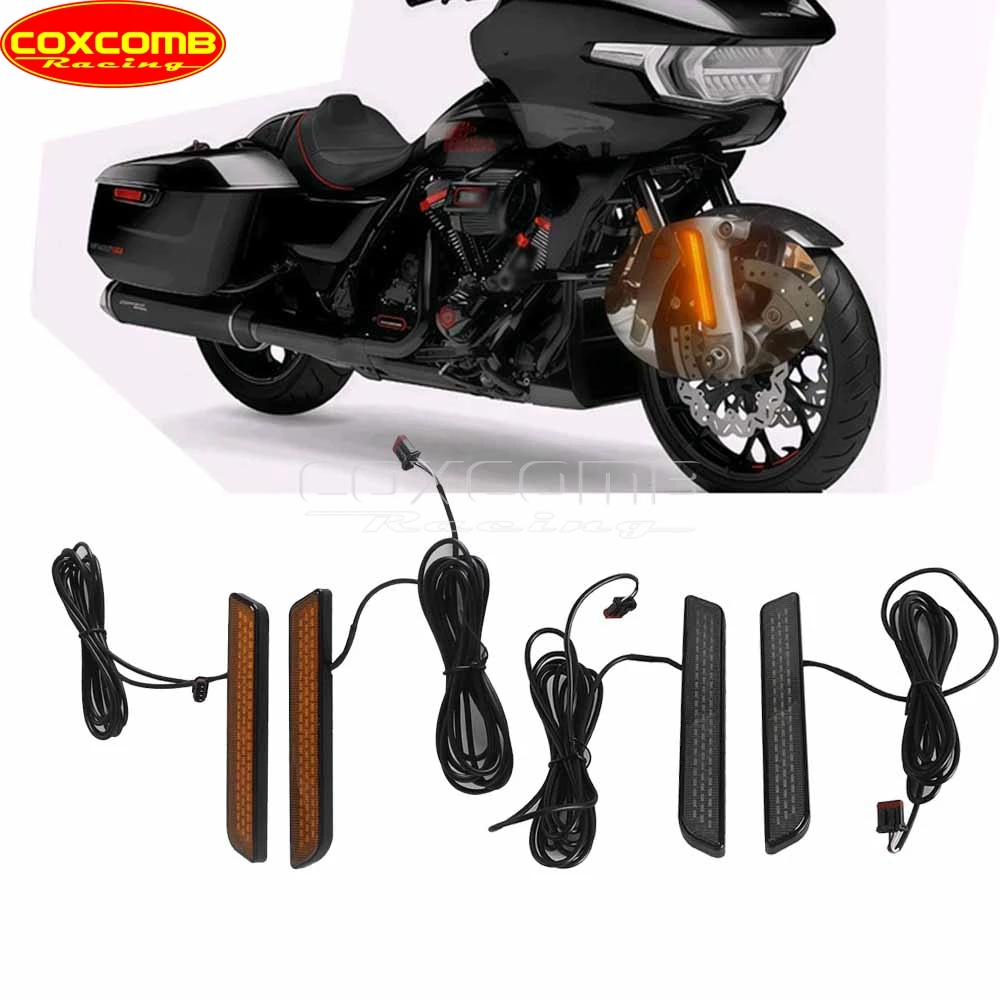 LED Turn Signal Lights For Harley Touring Street Glide FLHX FLHXI CVO FLHXSE Motorcycle Front Fork Reflectors Amber Running Lamp