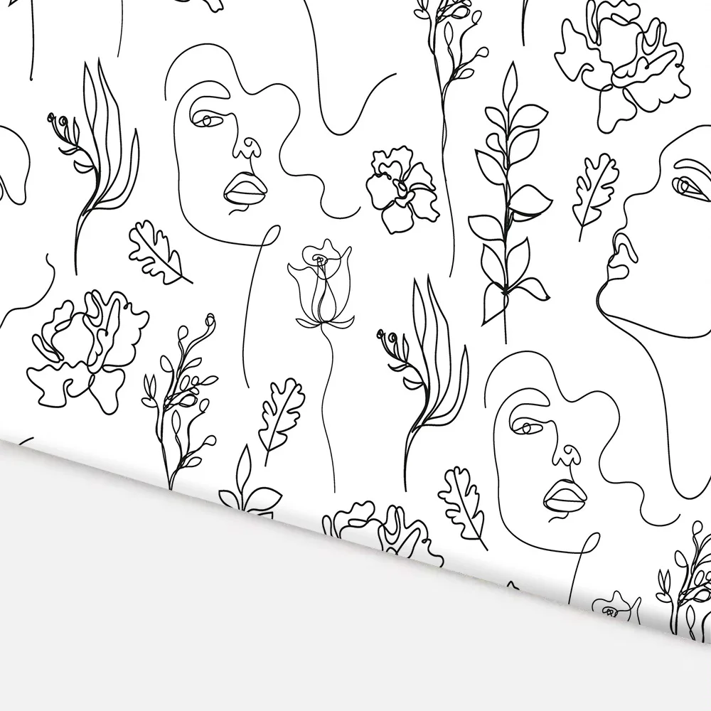 

Geometric Abstract Line Faces Wall Paper Sticker Living Room Eye Leaf Flower Girl Face Wall Decal Wallpaper Bedroom Home Decor