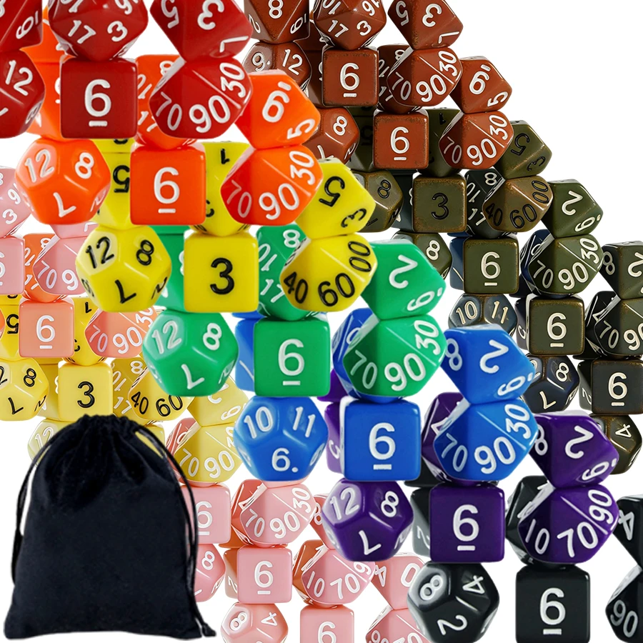 

28-49pcs Polyhedral Dice Set with 4-7pcs Black Storage Bag Color Number Polyhedra Dice RPG D&D Role-playing Games Accessories