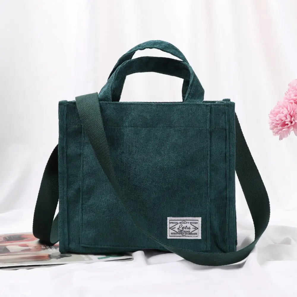 Women Corduroy Zipper Shoulder Bag Small Cotton Canvas Handbag Casual Tote Female Eco Crossbody Bag Vintage Messenger Bags