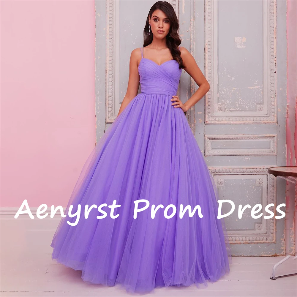 Aenyrst-Roxo Spaghetti Strap A Line Prom Dresses, Tule, Querida Voltar, Lace Up Evening Gowns, até o chão, Birthday Party Dress