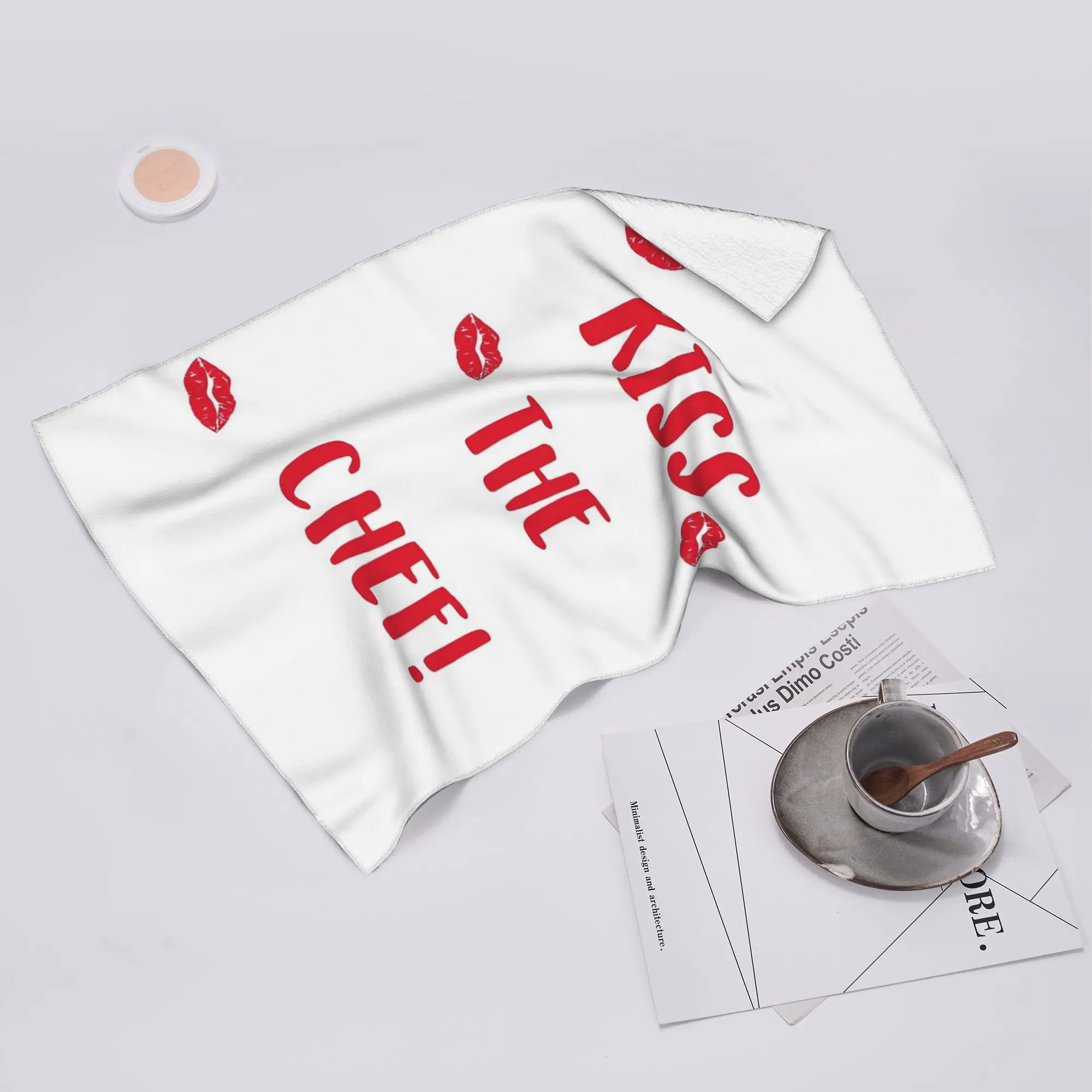 Custom Kiss the Chef Soft Face Towel Quick Dry Pool Bath Cotton Towels Absorbent Quick