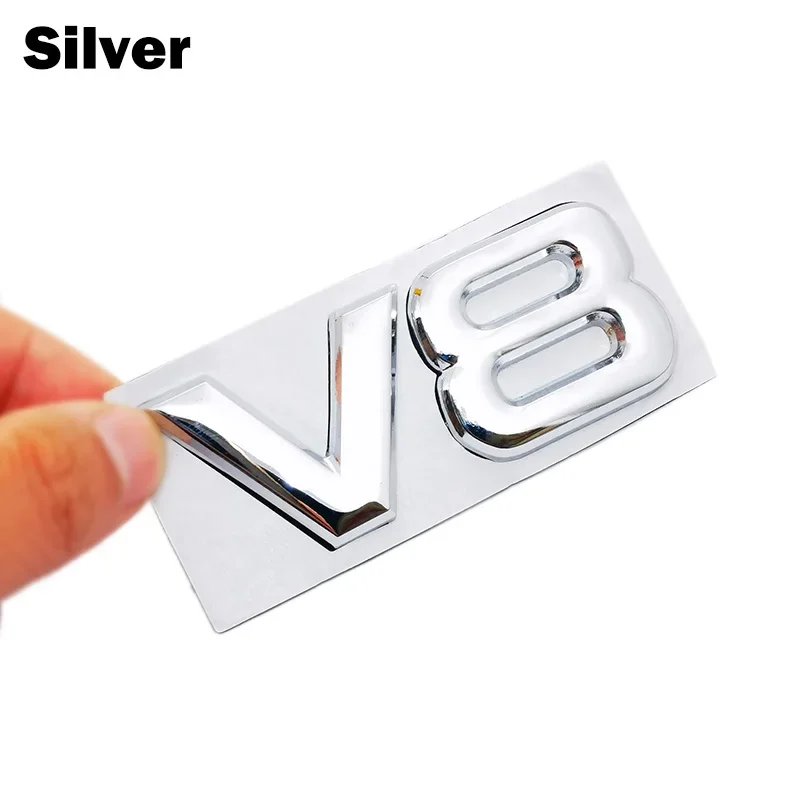 Auto Metal Alloy 3D V8 Logo Engine Displacement Trunk Rear Car Badge Decal Chrome V8 Side Wing Emblem Sticker Car Styling