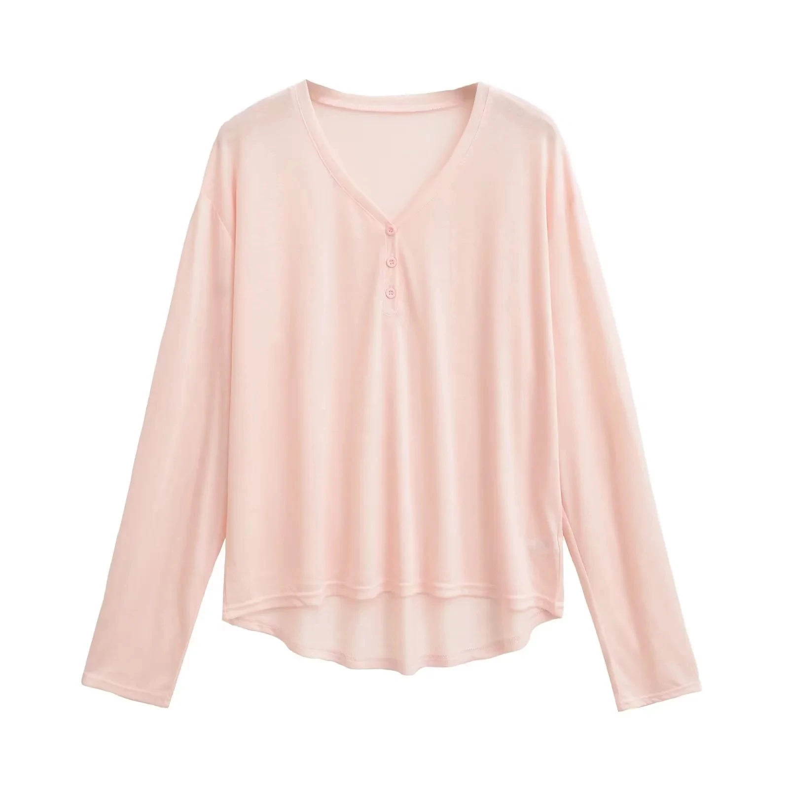 السيدات فضفاضة تناسب طويلة Sve V-Ne تي شيرت الجاز الرقص الأعلى الخريف جديد Sle التخسيس قاعدة irt تخفيف Sle لون نقي