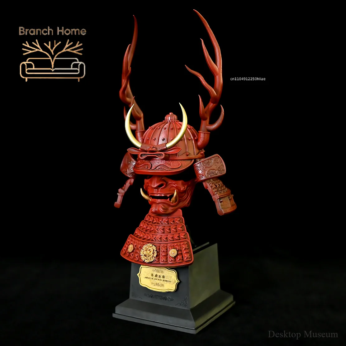 Dragon Soaring and Rabbit Dancing Resin Desktop Ornament 198MM Japanese Deer Antler Helmet Decorative Item for Home LTCP-425