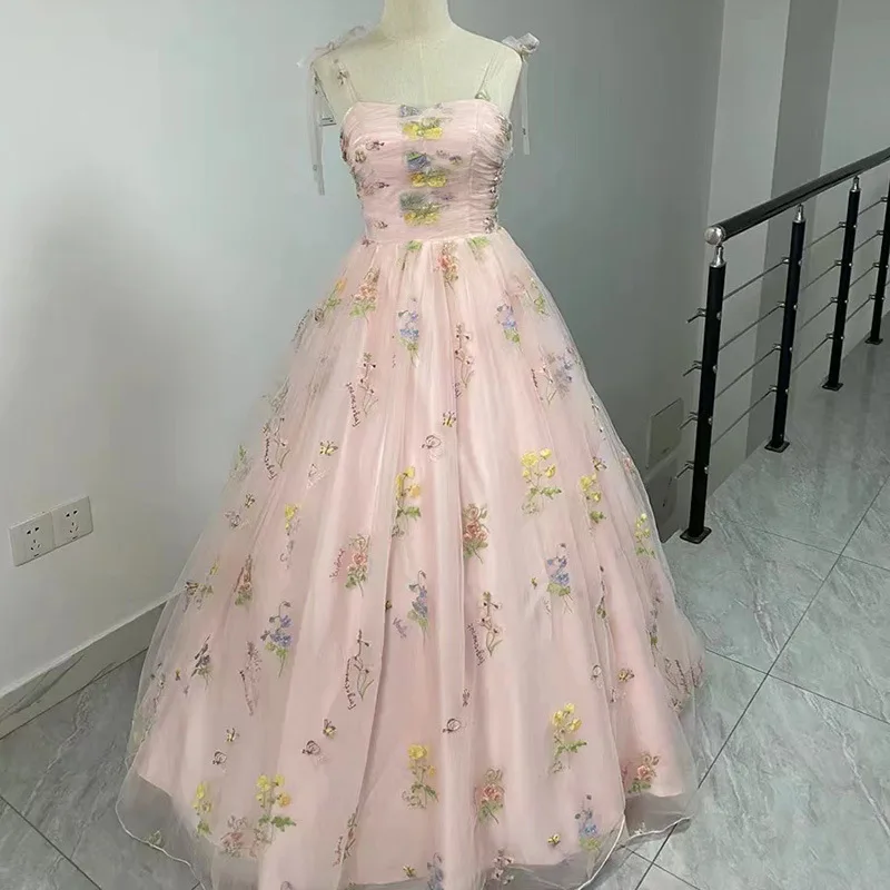 Robe de soirée longue brodée florale pour femmes, bretelles élégantes, maille, fête, hôte formel, robe de princesse, Rh, luxe, été, 2023