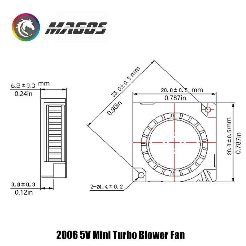 2006 5V Mini Turbo Blower Fan, 20X20X6mm RPM14000 for Projector, Drone,Precision Instrument