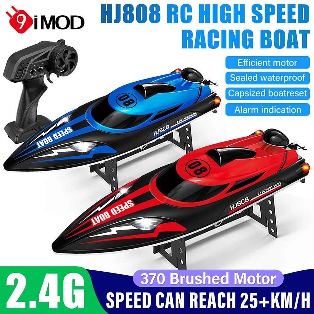 9IMOD HJ808 RC Boat 2.4G High-Speed Remote Control Racing Boat LED 370 Brushed Motor 25Km/h for Adults and Kids