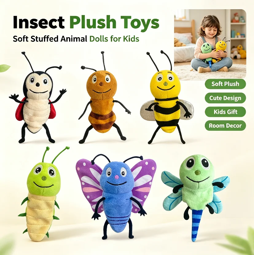 Plush Insect & Animal Finger Toy Straight Hair Parent-Child Interactive Soft Toy for Kids Educational Toy