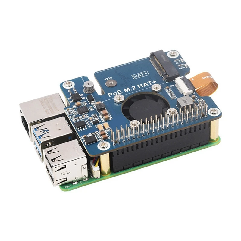 For Raspberry Pi 5 POE M.2 HAT Pcie To M.2 Nvme SSD Expansion Board Gen3 8Gbps  For 2242/2230 M.2 Nvme SSD