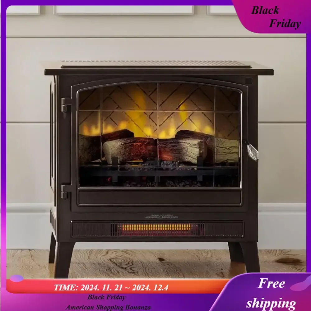 Infrared Freestanding Electric Fireplace Stove Heater in Bronze | Provides Supplemental Zone Heat with Remote,