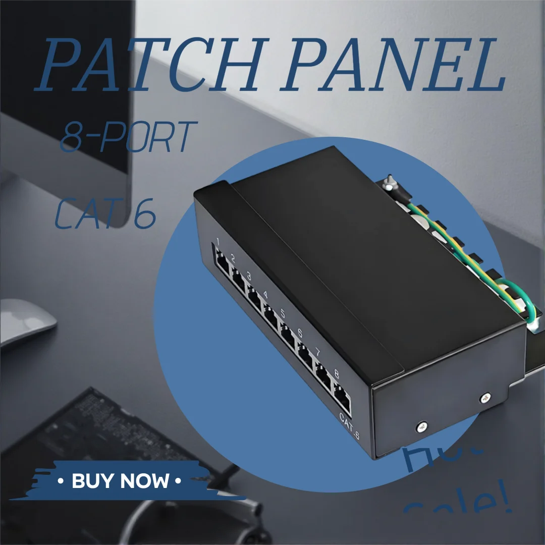 8 Port Shielded Patch Panel, Cat5e/Cat6/Cat.6A RJ45, Wall Mountable, Network Ethernet Panel for Data Center / Office / CCTV