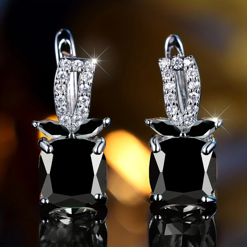 Modische quadratische schwarze Ohrringe aus synthetischem Zirkonia, geeignet für den täglichen Gebrauch von Damen, Bankett, Party, Schmuck, Accessoires, Geschenke