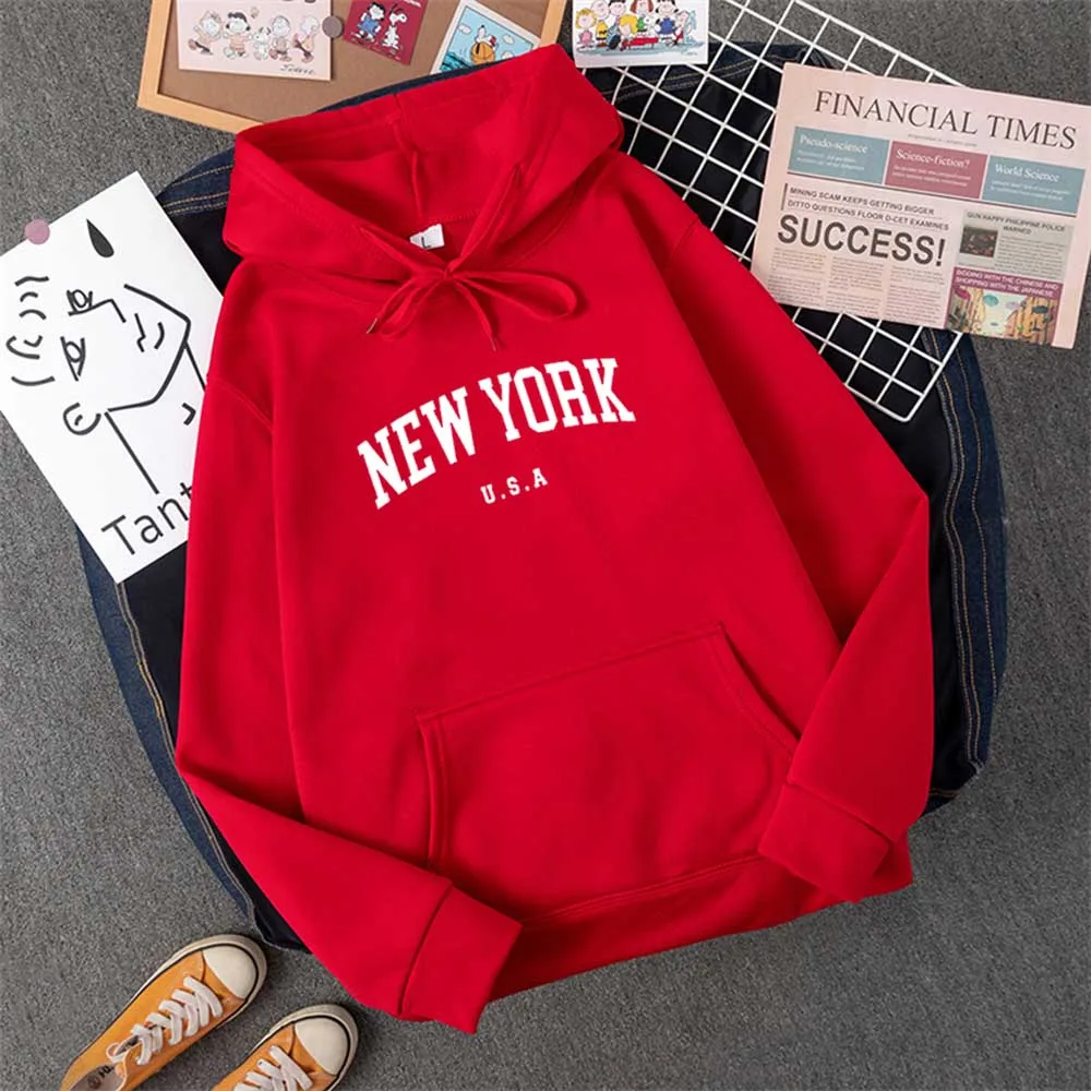 Men Women New York U.S.A City Hoodies Fashion Letter Printed Graphic Sweatshirts Loose Casual Harajuku Hooded Pullover Sportwear