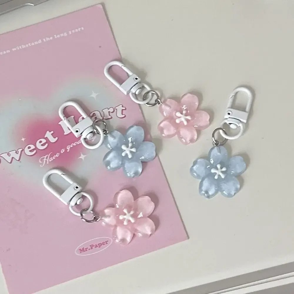 Fashion Simulated Sakura Key Chain Resin Flower Jelly Sakura Pendant Keyring Kawaii Romantic Translucent Flower Pendant Couple