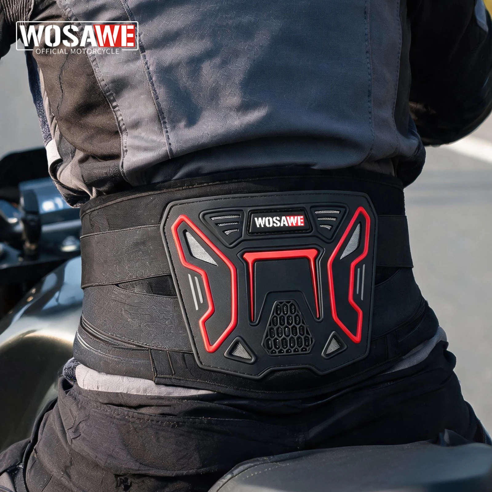 WOSAWE Motorcycle Riding Lumbar Support Belt Shockproof PVC EVA Waist Guard Relief Back Pressure Anti-Slip Adjustable Strap