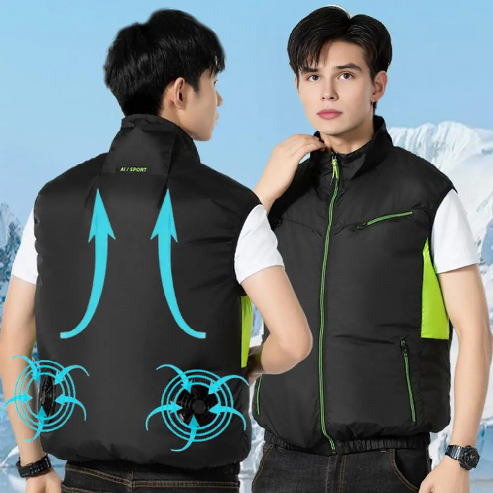 Fan Vest with Adjustable Wind Speed Powerful Dual Fan Cooling Ergonomic Design Summer Heat Relief Breathable Cooling Waistcoat