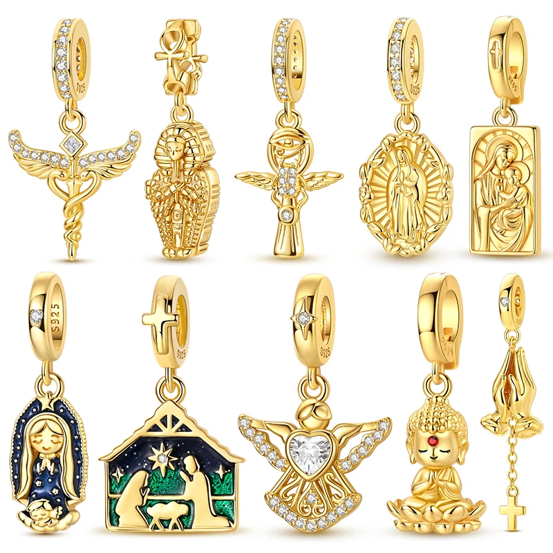 Gold Religious Angel Buddha Charm Beads Zircon Dangle Charms Fits 3mm Bracelet Necklace For Women Pendant Luxury DIY Jewelry