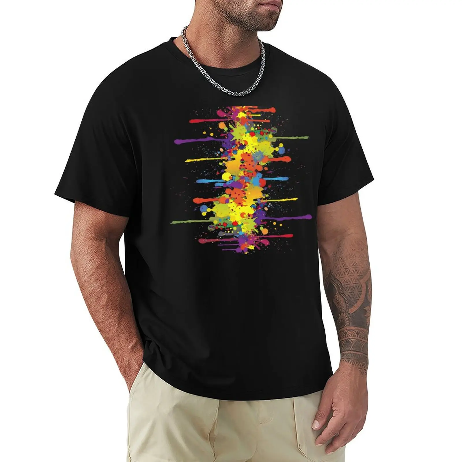 CRAZY multicolored double RUNNING WATERCOLOR SPLASHES T-Shirt Big and Tall Basic Tee Shirt