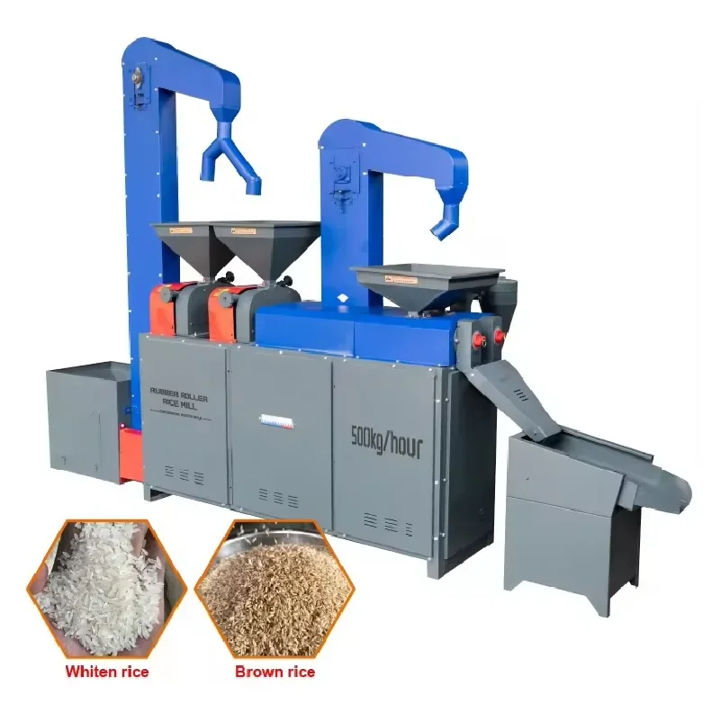 Hot Sale 500KG/H Single Phase Rice Mill Brown / White Rice Milling Machine Rubber Roller Auto Rice Mill