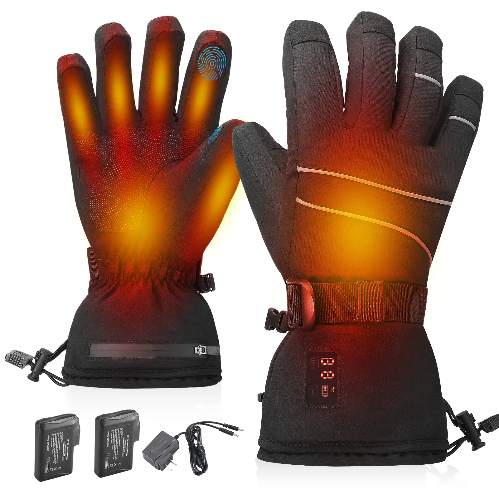 

Electric Battery Temperature Display Heated Ski Gloves Touch Screen Fingers Waterproof Design Thermal Winter Gloves