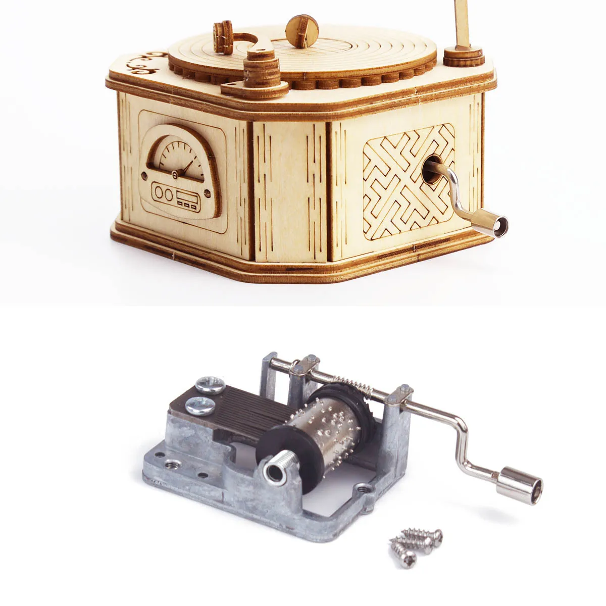 Gramophone Music Box 3D Three-dimensional Building Block Puzzle Handmade Toy Desktop Ornaments Holiday Gift Wood Crafts