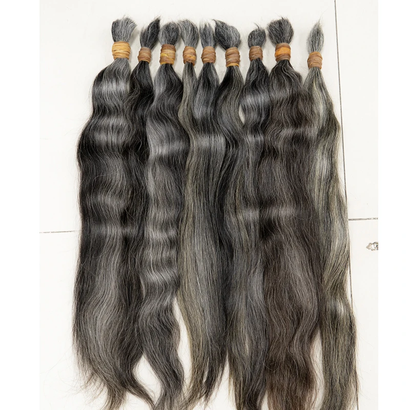 Raw Bulk Indian Loose Curly Braiding Hair Non-Weft Bulk Grey Curly Human Hair Extensions Unprocessed Braiding Hair From Donors