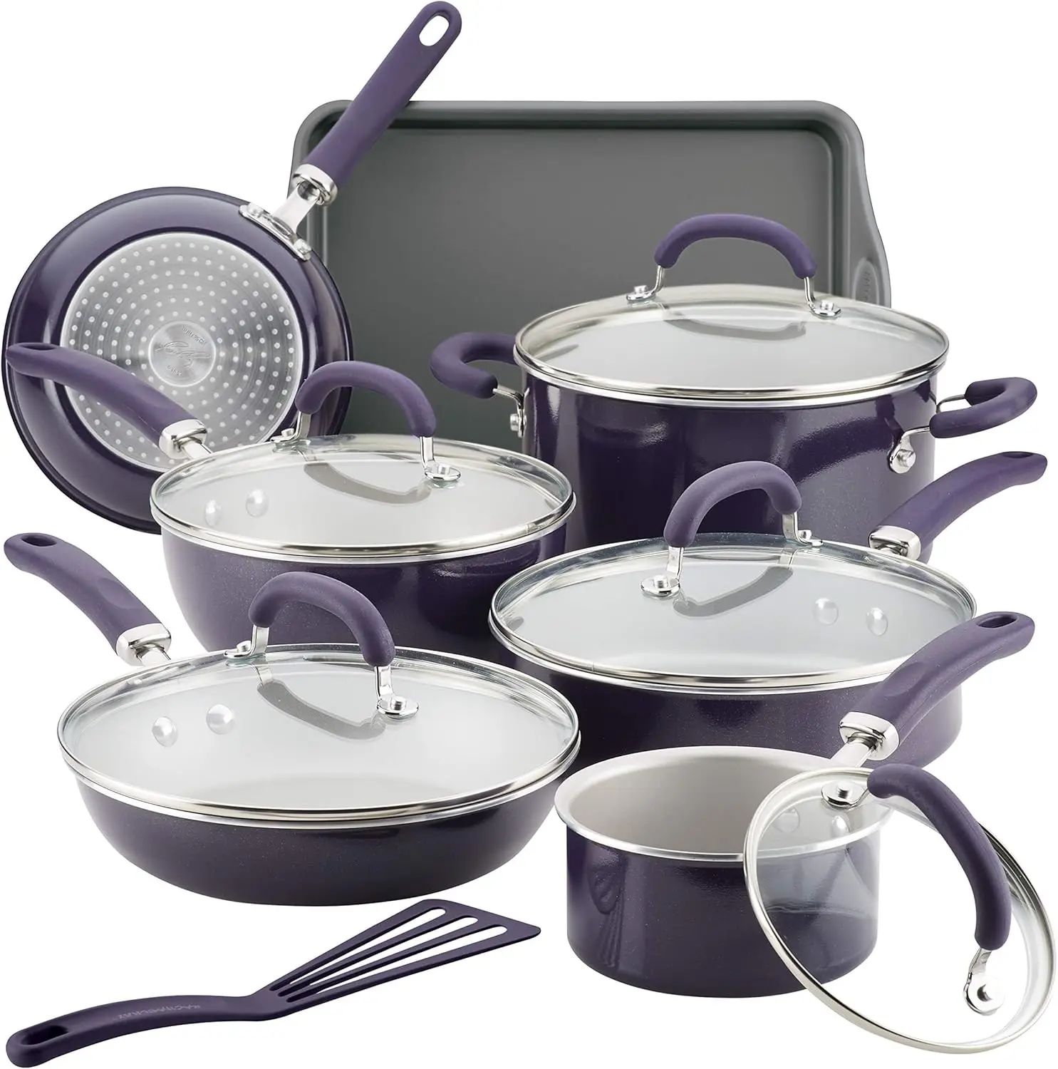 

Rachael Ray Create Delicious Nonstick Cookware Pots and Pans Set, 13 Piece, Purple Shimmer