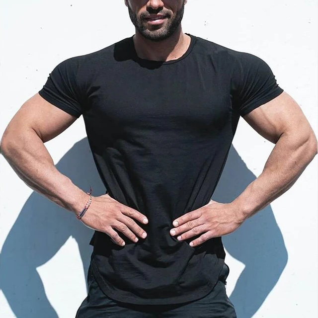 Zwykła odzież moda T-Shirt męska bawełniana oddychająca Fitness męska koszulka z krótkim rękawem siłownia Tshirt letnia obcisła koszulka koszula Homme