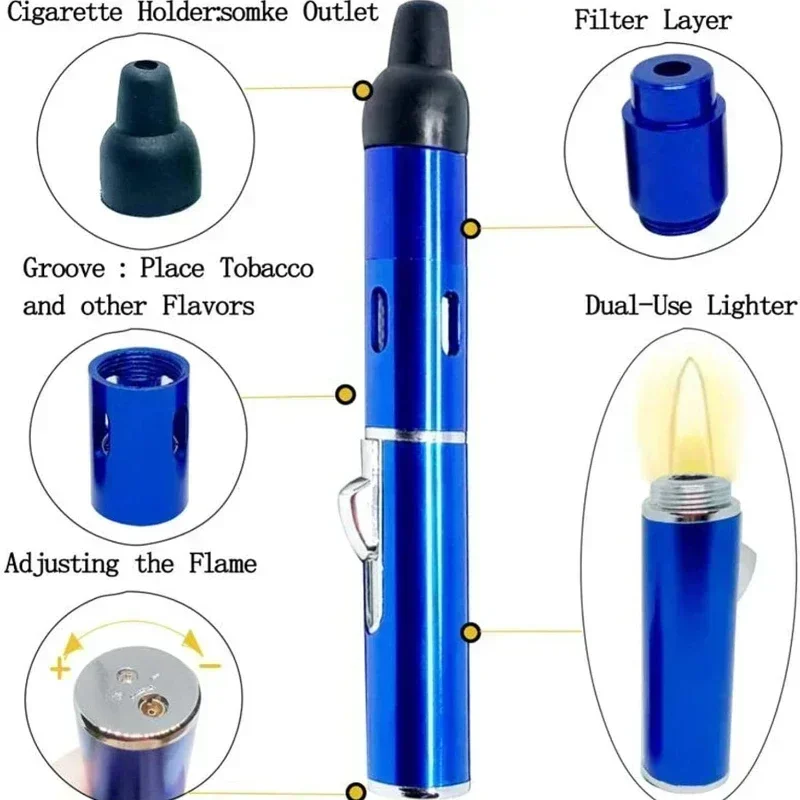 

New Multifunctional Practical Metal Aluminum Alloy Aromatherapy Lighter with Pipe Mouthpiece and Accessories Small Tool（No Gas）