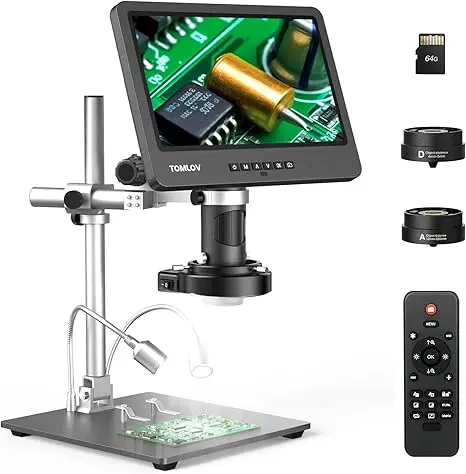 HDMI Digital Microscope 2000x, Pro Boom Arm Stand, LCD Soldering Microscope with 3 Lens, Adults Microscope