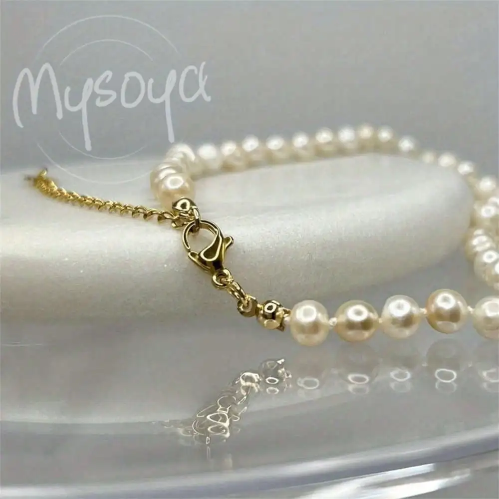 

MYSOYA White Freshwater Pearl Bracelet 5-6mm Pearls Gift Box Gift for Her Wedding Jewelry Christmas New Year Anniversary Gift