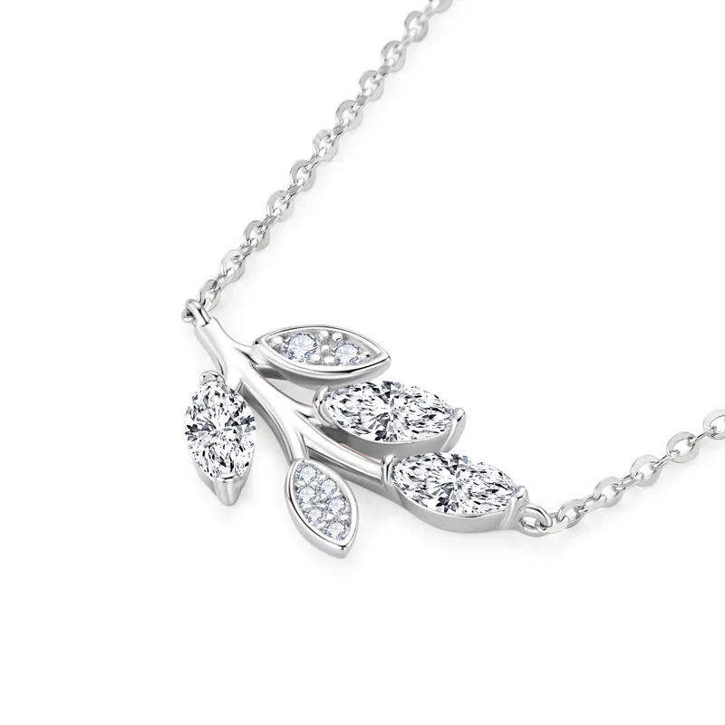 Real 0.3CT Moissanite Pendant Necklace for Women S925 Silver Leaf shaped Neck Chain Wedding Valentine's Day Party Gifts Jewelry