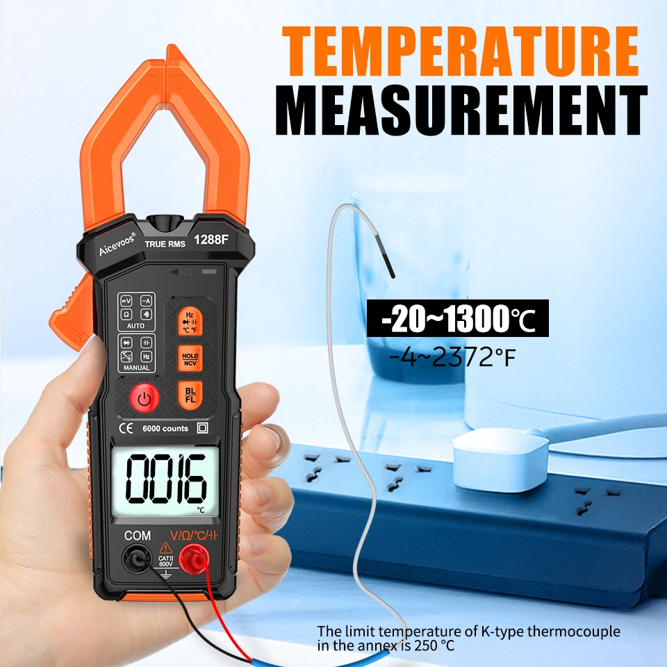 Aicevoos Smart Digital Clamp Meter AC DC Voltage Tester Auto Rang 600A Current Clamp True RMS Multimeter Ammeter Ohm Capacitance