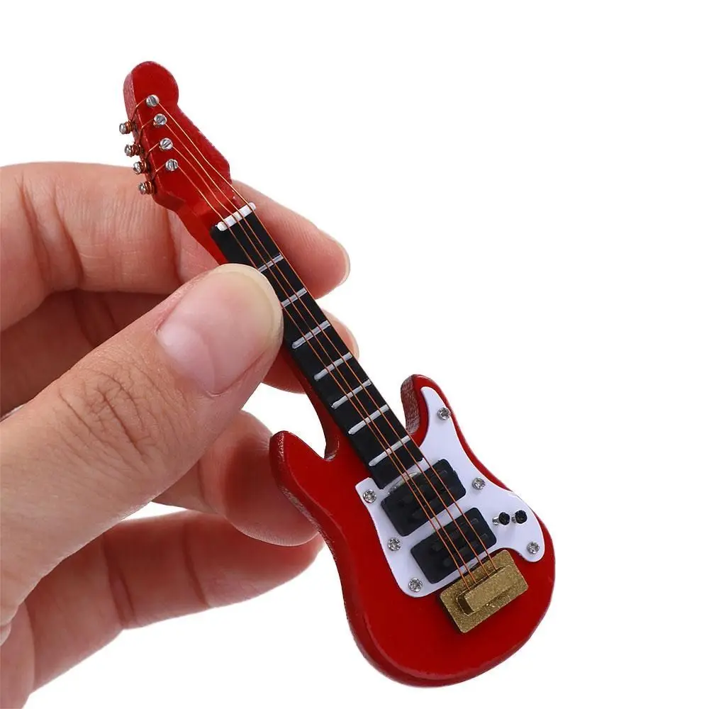 Home Toys Realistic Simulation Electric Guitar Simulated Tiny Music Electric Guitar Detailed Wooden Mini Bass Toy Play House