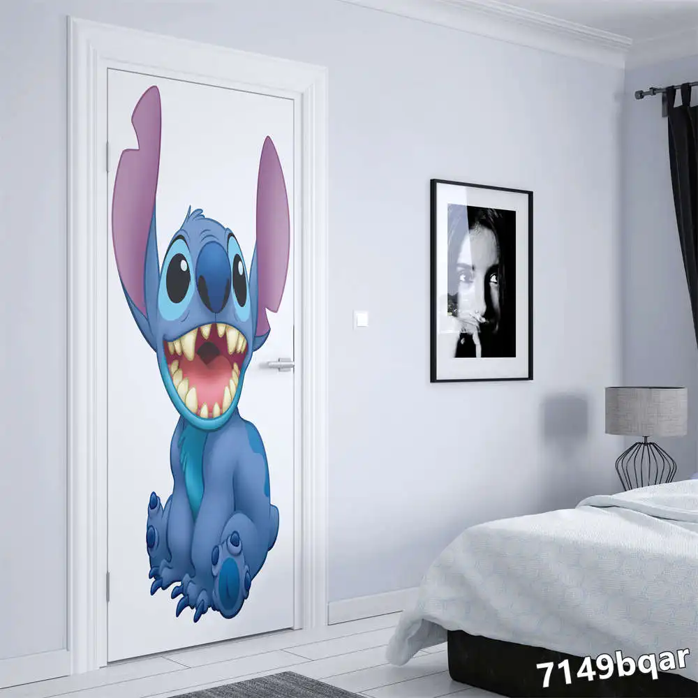 Disney Lilo & Stitch Stitch Angel graffiti Aesthetic Door sticker Home decoration Nursery Kids Room door decoration Wall Sticker