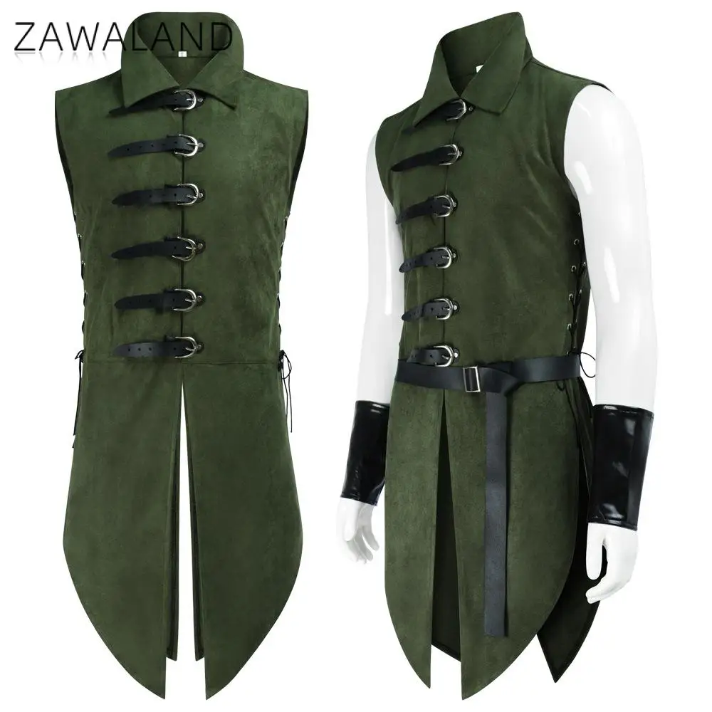 

Мужской жилет Zawaland в стиле Ренессанс, средневековый, замшевый, с пряжками спереди, готический, для косплея лучника, костюм для Хэллоуина, тематической вечеринки, LARP