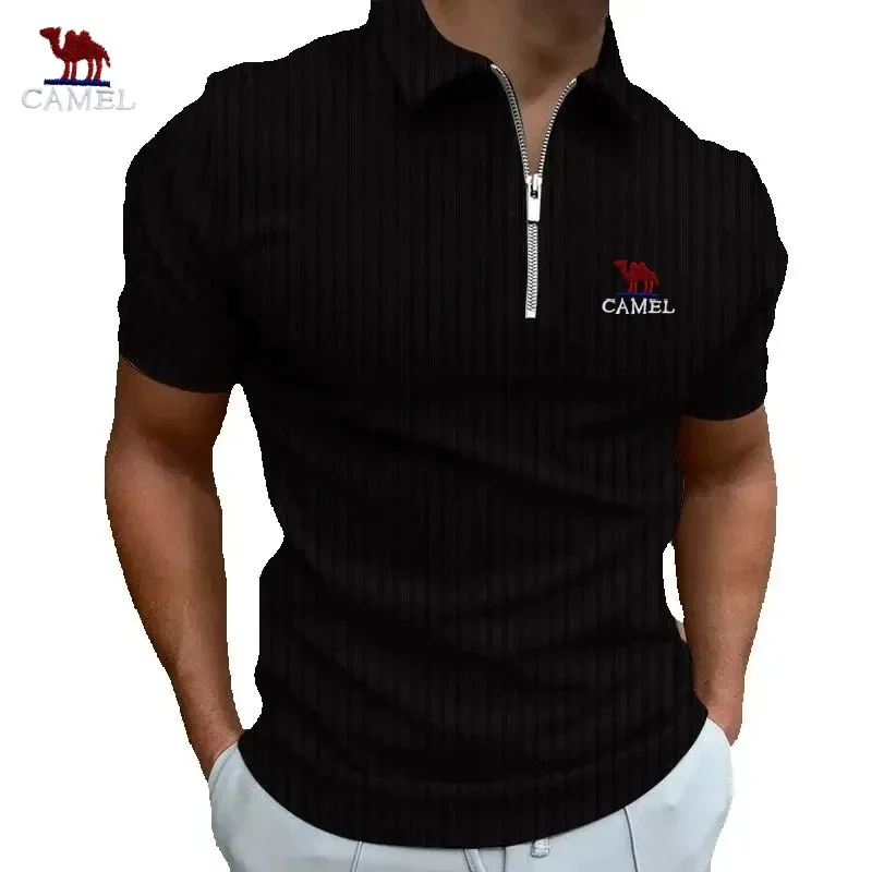 Men's High-quality Embroidered Striped Short Sleeved Polo Shirt for Summer Fashion, Casual, Breathable and Cool Top