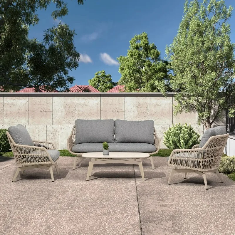 في الهواء الطلق الألومنيوم الإطار حبل طقم أريكة أثاث الحدائق الأنيق فندق بارك شقة مستودع شرفة #1