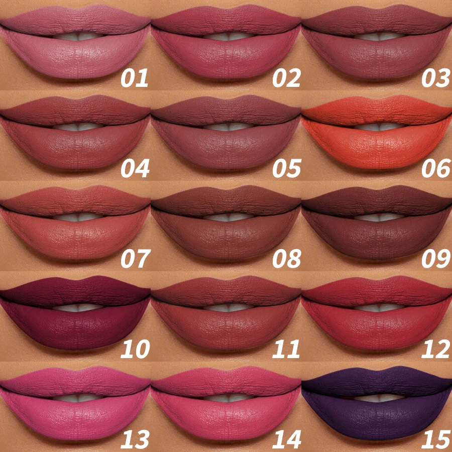 Lápiz labial mate de terciopelo de 15 colores, resistente al agua, rojo, marrón, rosa, lápiz labial de larga duración, maquillaje coreano, tinte labial cosmético