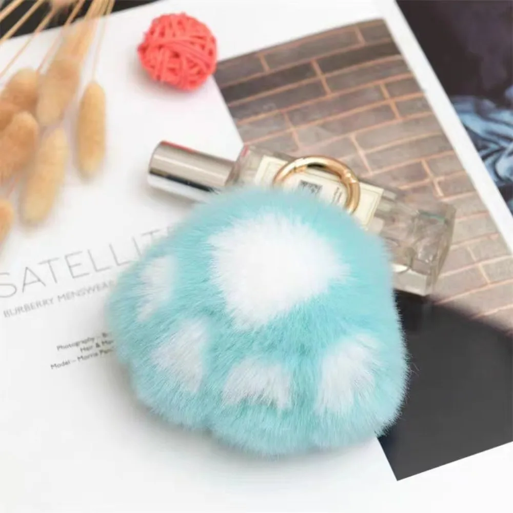 Kawaii Cute Cat Paw Keychain Animal Paw Fluffy Car Key Ring Soft Bag Pendant Charms New Year Gift