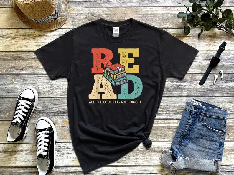 

Read All The Cool Kids Are Doing It Shirt Book Lover Reading Women Fashion Casual Cotton Round Neck Female Short Sleeve Top Tees